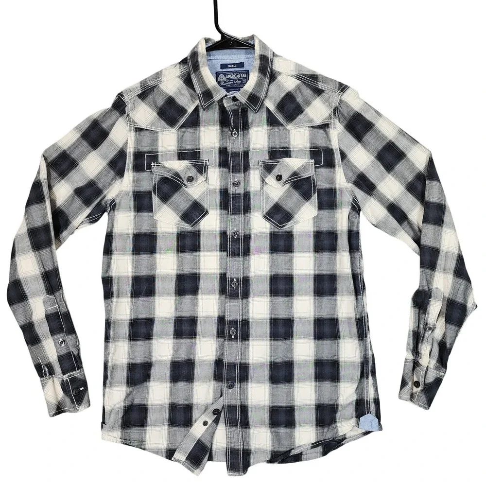 American Rag Cie‎ Button Up Shirts S Men Lot 2 Plaid Blue Black Cowboy Western